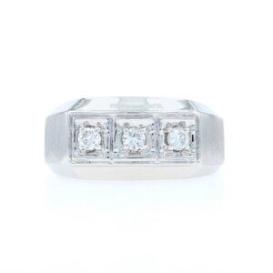 White Gold Diamond Men's Ring - 14k Round Brilliant .24ctw Three-Stone